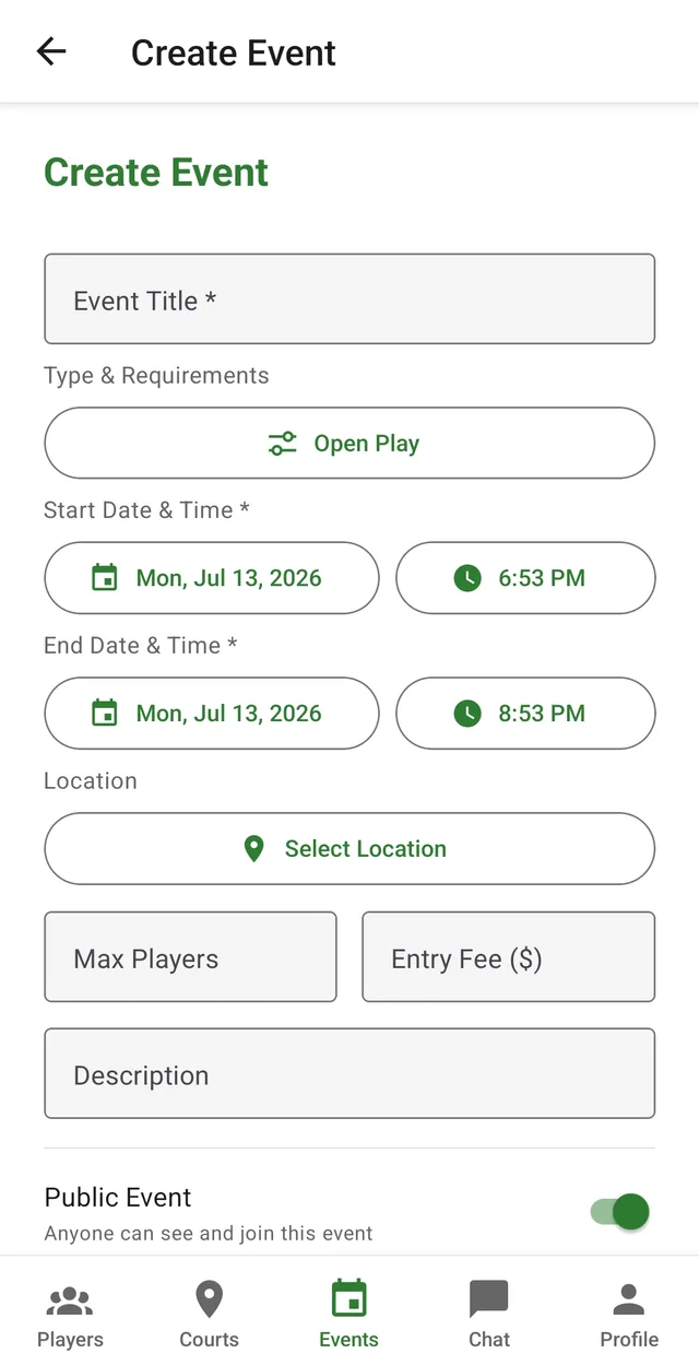 Create Event form
